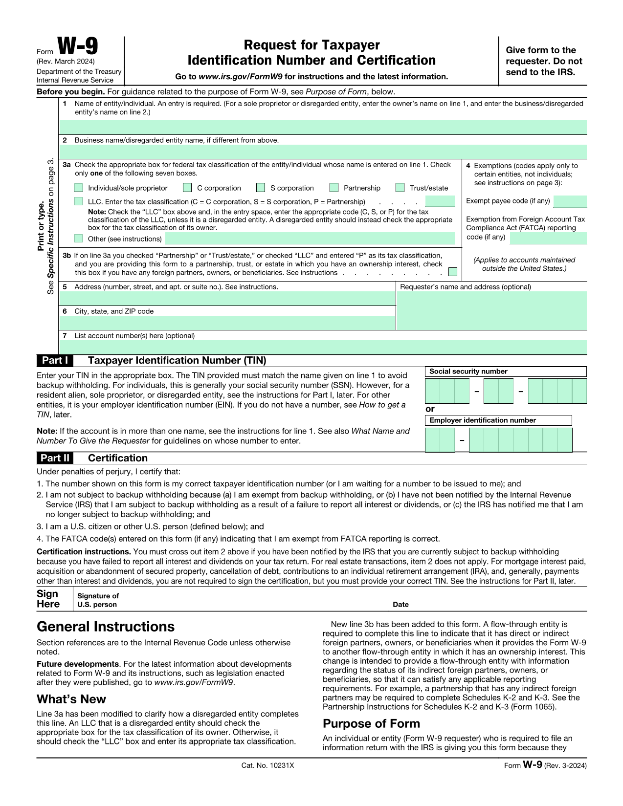 Request For Taxpayer Identification Number Certification (W 9) screenshot